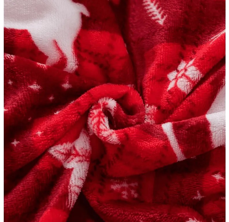 PrzytulneMieszkanie.pl PrzytulneMieszkanie.pl PrzytulneMieszkanie.pl Zestaw pościeli z mikropluszu VELVET CHRISTMAS czerwony + prześcieradło z mikropluszu SOFT 180x200 cm biały, łóżko podwójne