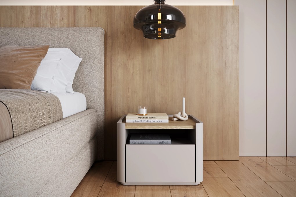 Szafka nocna Elivo 50 cm z szufladą - kaszmir / dąb olejowany
