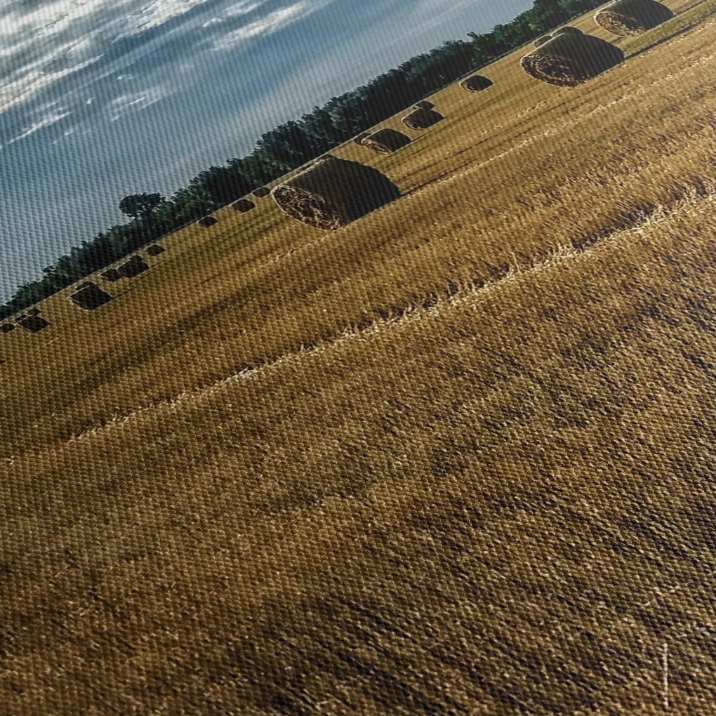 Obraz zebranego pola zboża (z zegarem) (90x30 cm)