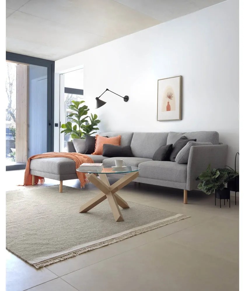 Okrągły stolik ze szklanym blatem w naturalnym kolorze ø 65 cm Lotus – Kave Home