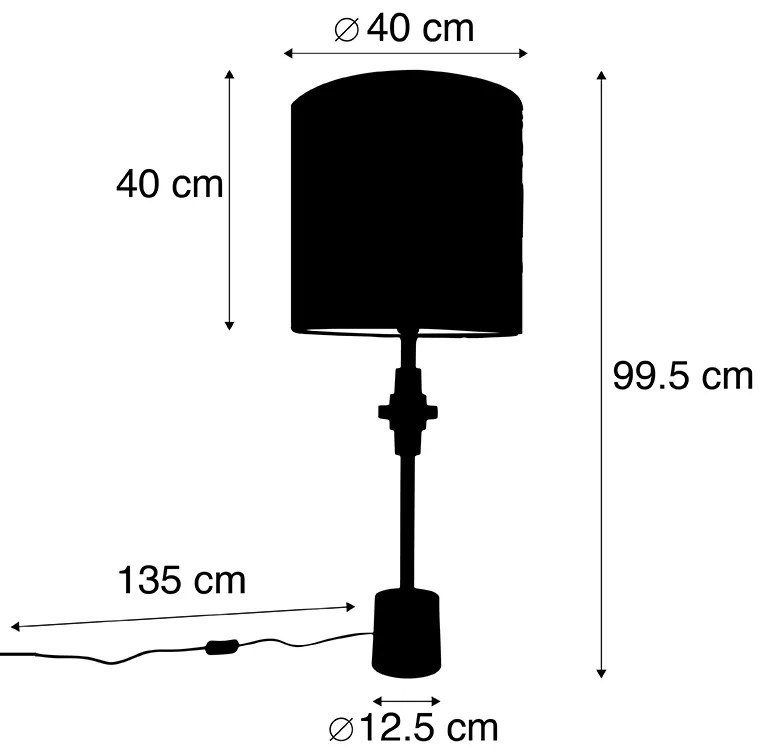 Lampa stołowa brązowa z abażurem z zielonego aksamitu 40 cm - Diverso ArtDeco Oswietlenie wewnetrzne