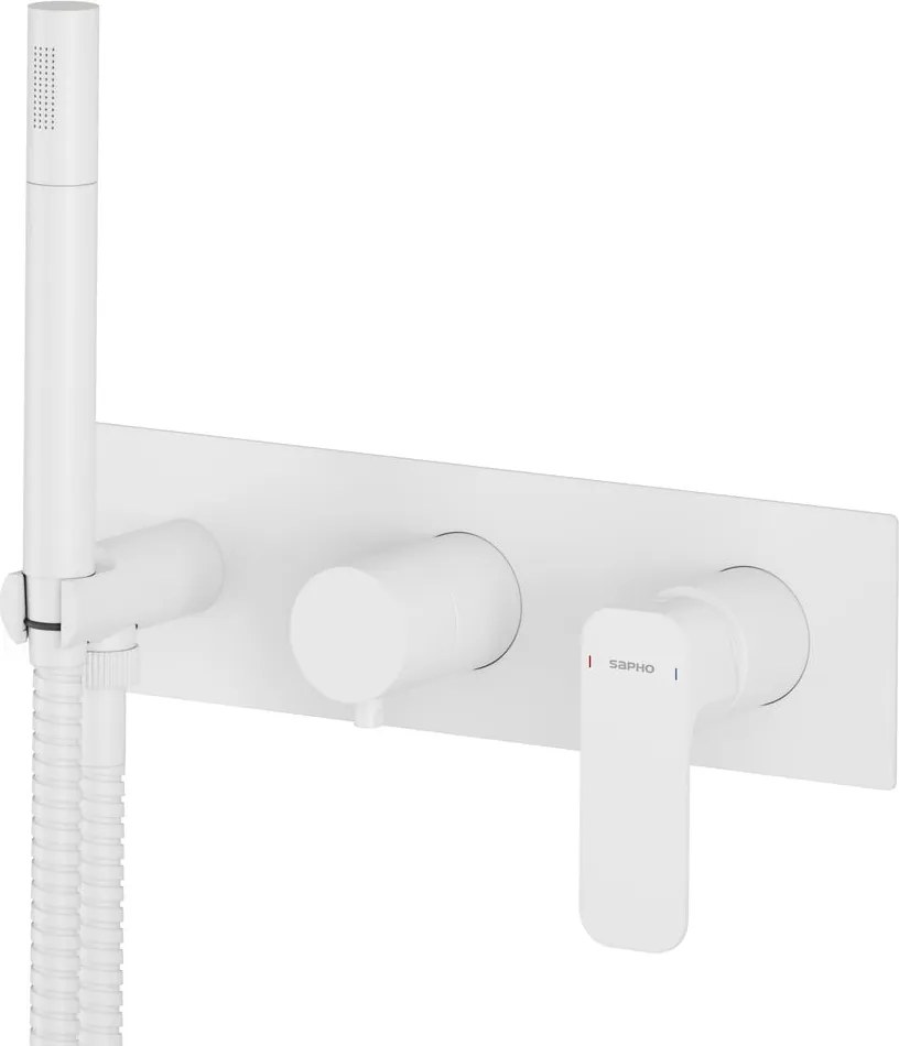 Biała bateria prysznicowa podtynkowa (3 otwory) Spy – Sapho