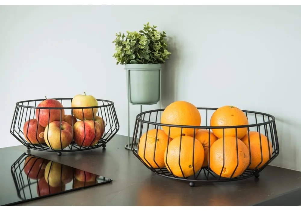 Czarny metalowy koszyk na owoce PT LIVING Linea, ø 30 cm