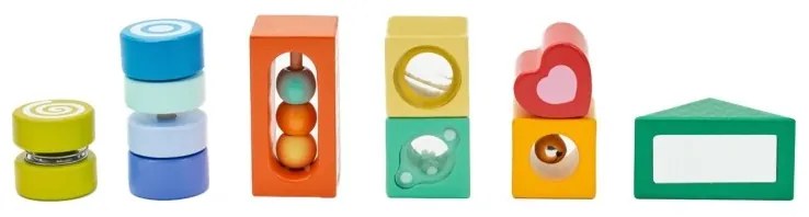 Classic world drewniane klocki sensoryczne 7 funkcji układanka multifunkcyjna kształty dźwięk montessori 14 el.