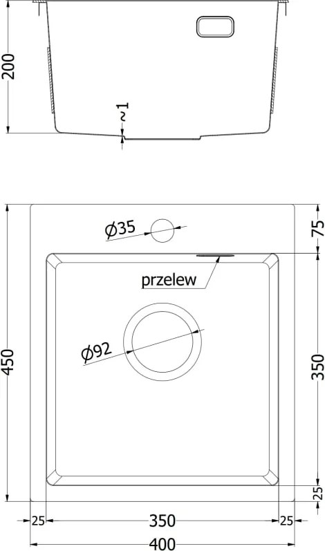 Mexen Solix zlewozmywak stalowy 1-komorowy 400 x 450 mm, inox - 6401401000-01