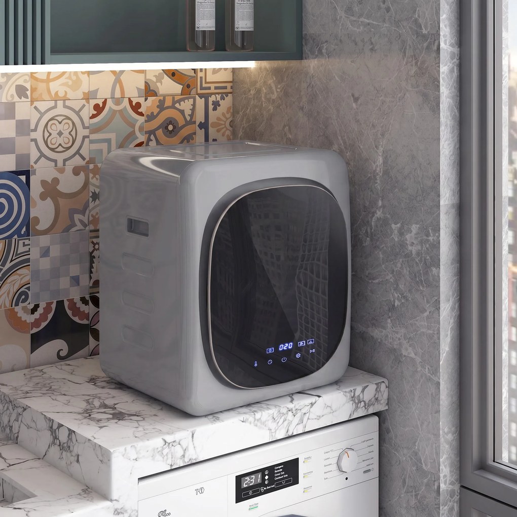 HOMCOM Suszarka wentylacyjna 4 kg z trybem Smart, 800 W, kompaktowa suszarka z bębnem ze stali nierdzewnej, srebrna | Aosom PL