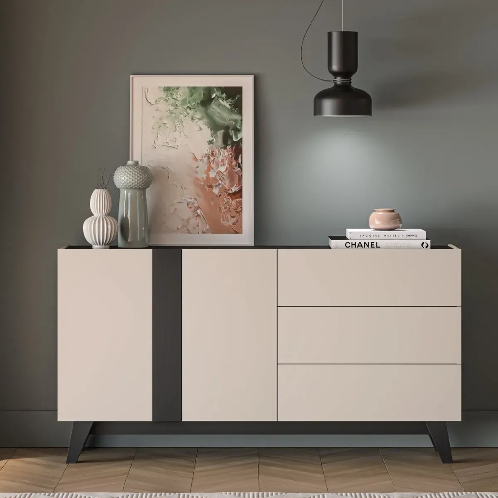 Komoda FREYA 03 2D3S 160 kaszmirowa/czarna ML MEBLE