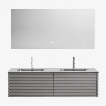 Zestaw Wiszących Mebli Łazienkowych 160x50 Cm Z Drewna Z Wbudowanymi Umywalkami Noura Prostokątny Led I Przeciwmgielny 160x75 Cm Riben & Nickel & 2 X