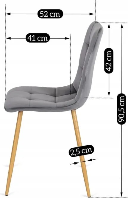 Krzesło Tapicerowane do Jadalni FREDY Szare Welurowe Nowoczesne Loft
