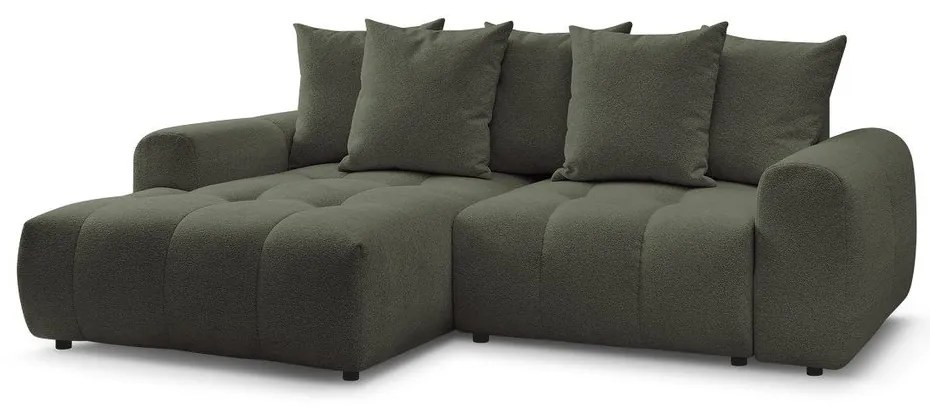 Rozkładany/ze schowkiem narożnik z tkaniny szenilowej (lewostronny/z szezlongiem) w kolorze khaki Roxelane – Bobochic Paris