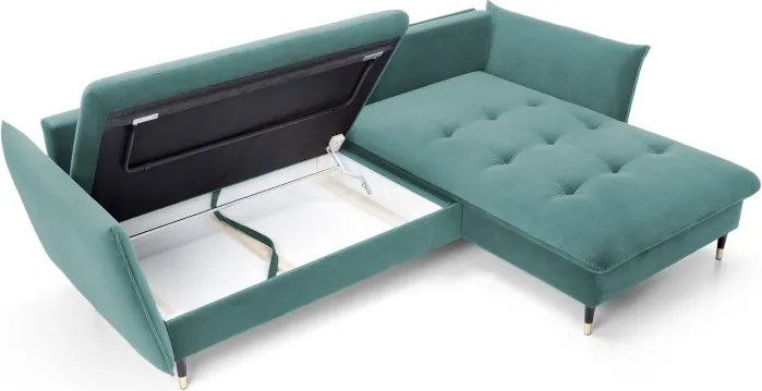 Narożnik GLAM Prawostronny z funkcją spania, zestaw z poduszkami wolnostojący tkanina RIVIERA 76 Miętowy DOMO HOME