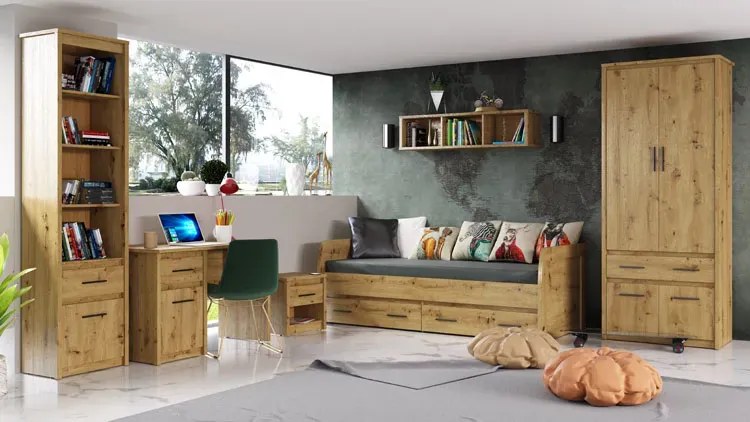 Biurko Z Szufladą I Zamykaną Szafką Kontenerkiem Dąb Artisan L6-B45