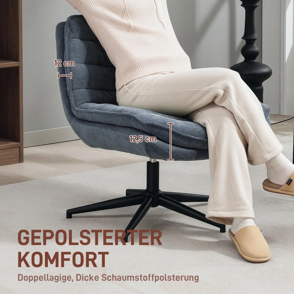 HOMCOM Obrotowe Krzesło Biurowe z Szerokim Siedziskiem, Przestronny Fotel do Biura i Pokoju, Ciemnoszary