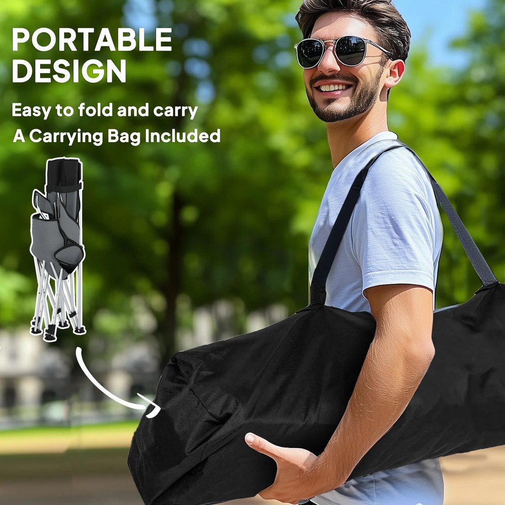 Outsunny Zestaw 2 krzeseł kempingowych składanych fotel wędkarski z odpinanym podnóżkiem uchwyt na napój nośność 120 kg Szary | Aosom PL