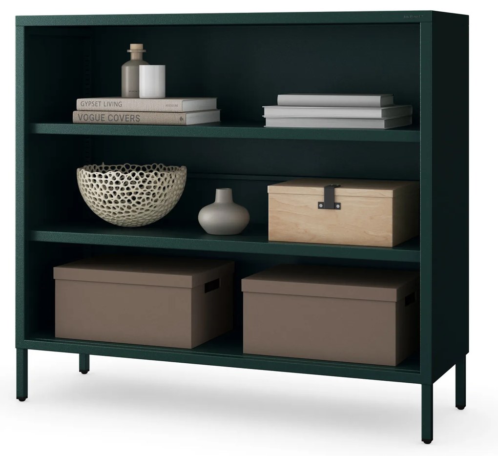 Niski regał metalowy butelkowa zieleń Modern LUCA, 1000 x 900 x 350 mm