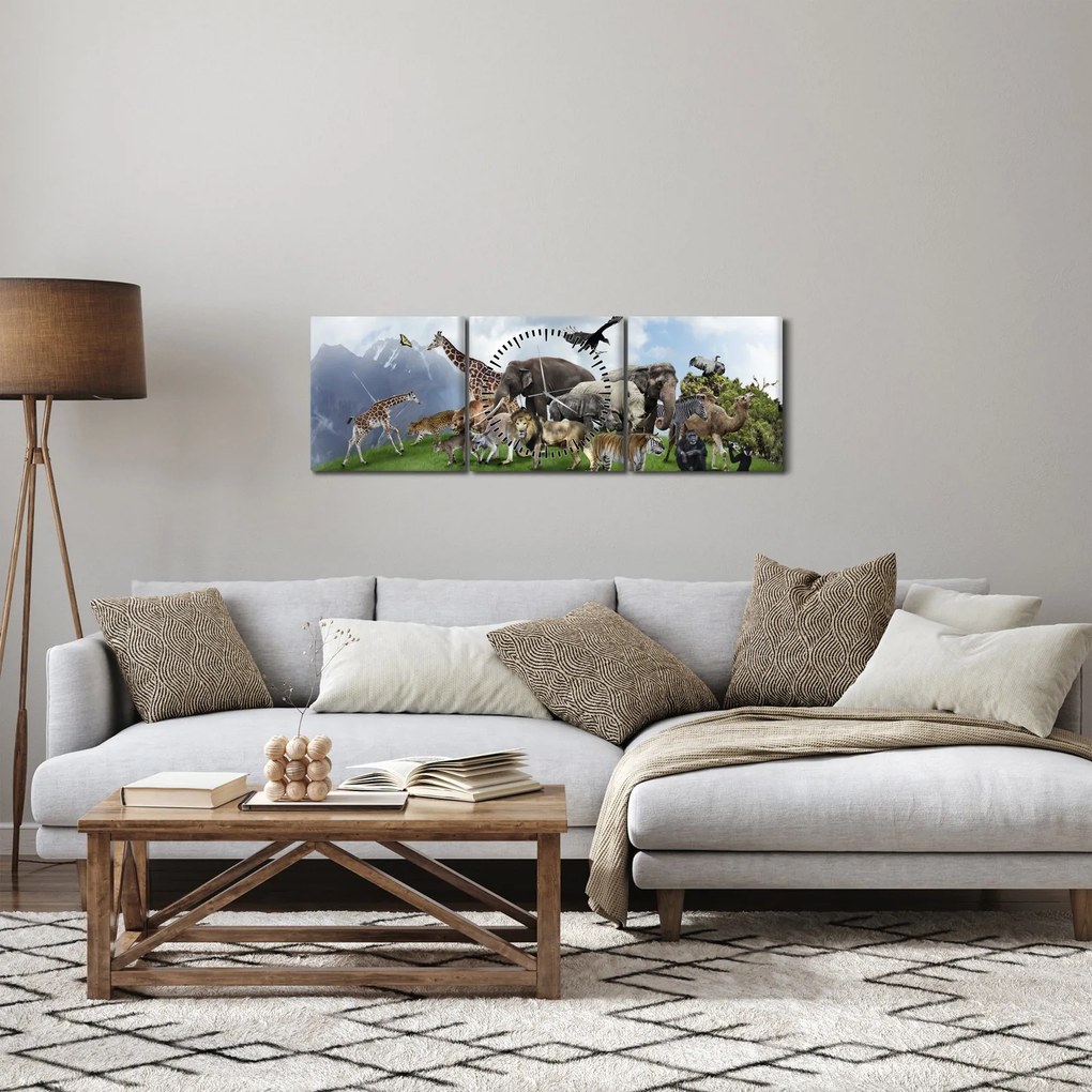 Obraz - Zwierzątka na wyspie (z zegarem) (90x30 cm)