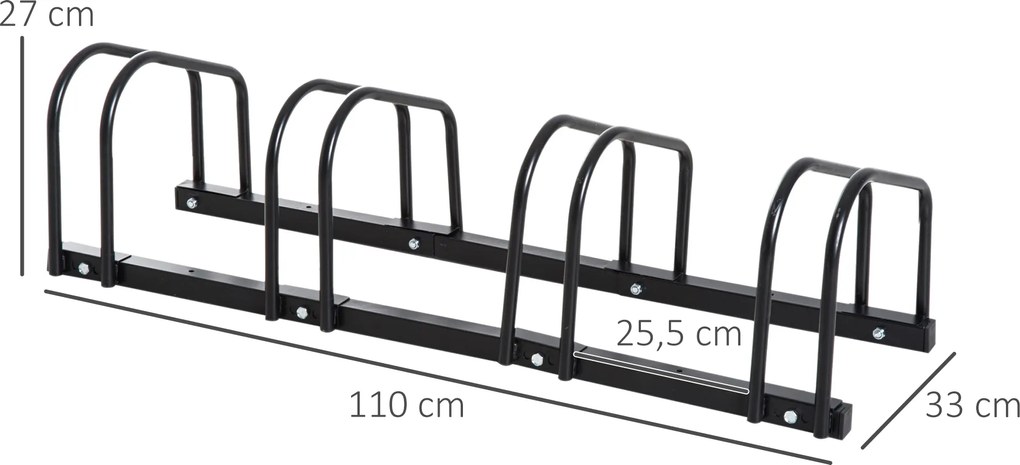 HOMCOM Stojak na 4 rowery Trwały i odporny na warunki atmosferyczne Montaż na ścianie lub podłodze Stal Srebrny 110x33x27cm | Aosom PL