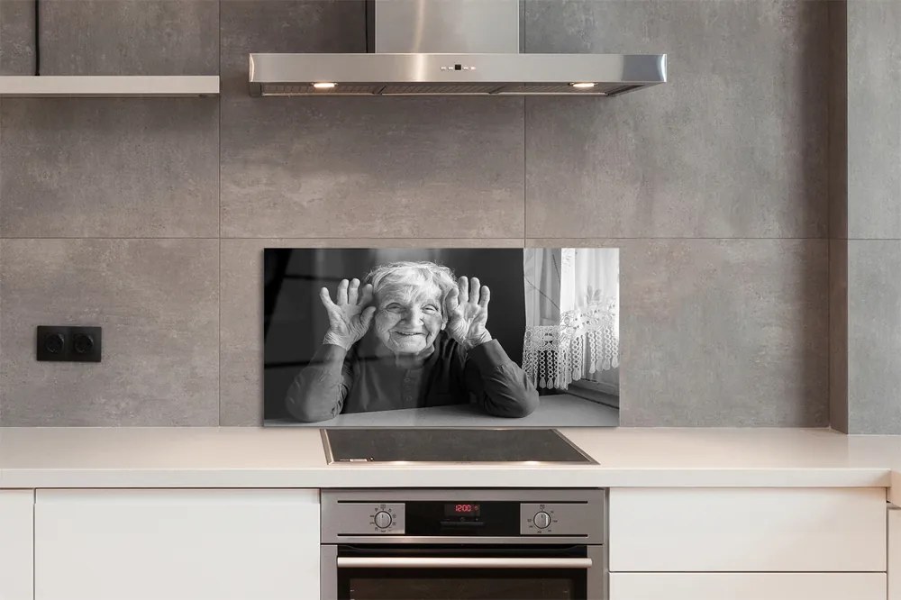 Szkło do Kuchni na Ścianę Portret Starszej Kobiety