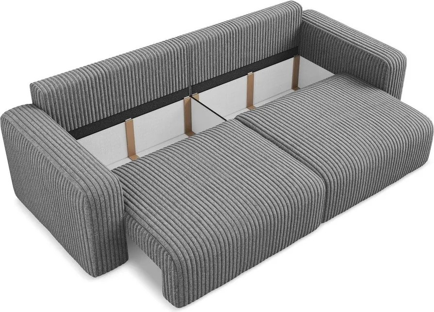 Szara sztruksowa rozkładana sofa ze schowkiem 252 cm Kona – Makamii