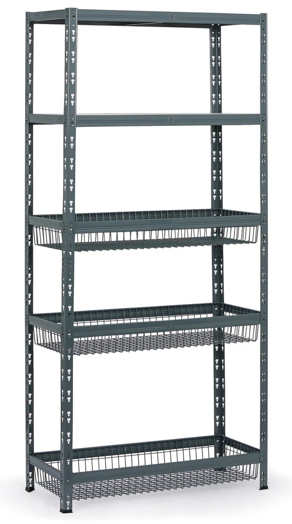 Regał półkowy z koszami, 1954 x 900 x 400 mm, nośność 175 kg, 2 półki + 3 kosze