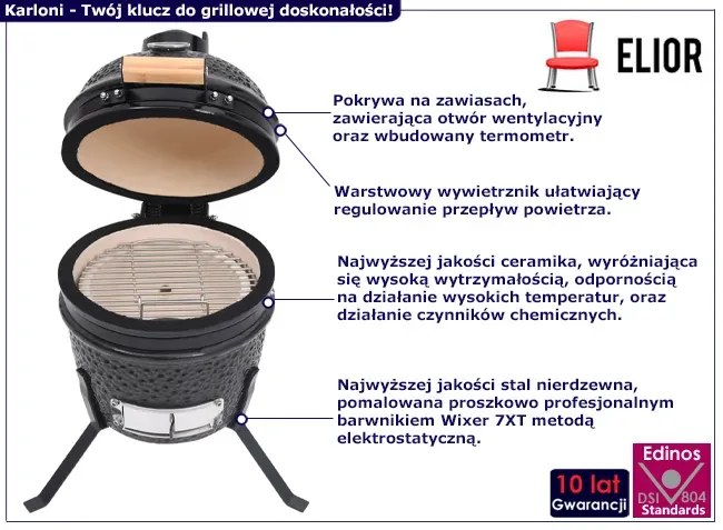 Czarny ceramiczny grill z funkcją wędzenia G9-K47