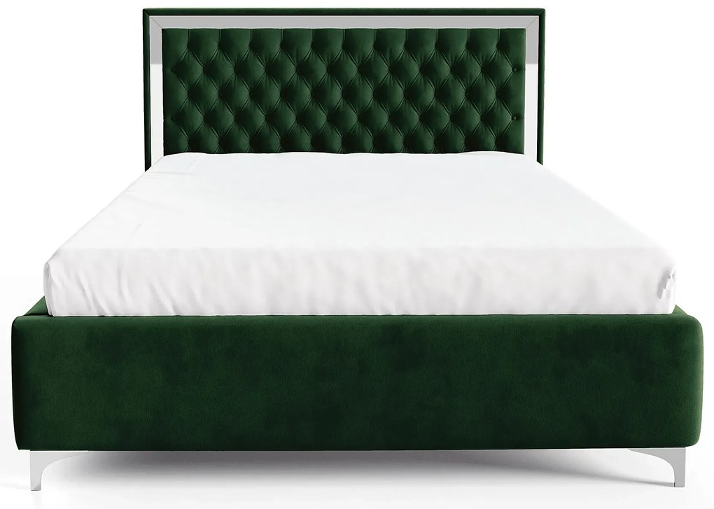 Ciemnozielone pikowane łóżko w stylu glamour H2-R59