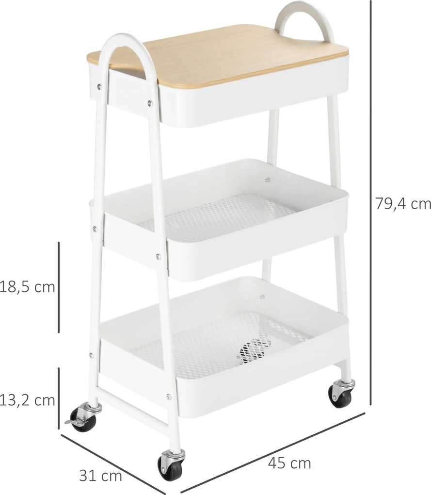 Homcom Wózek kuchenny Półka kuchenna Wózek do serwowania Wózek do przechowywania z kółkami Biały
