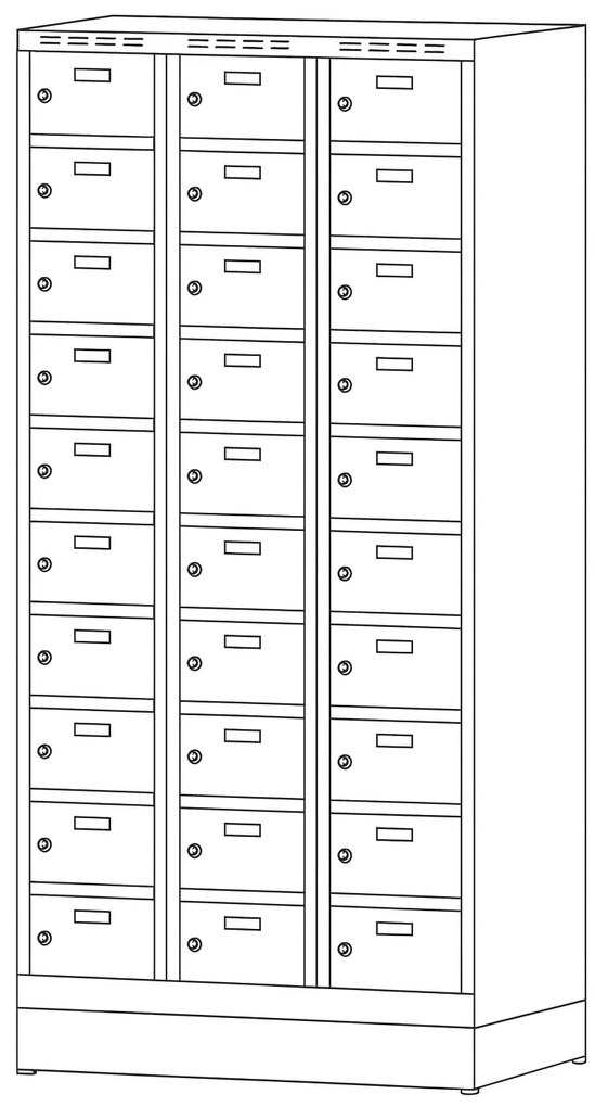Szafka skrytkowa S6 na cokole, 30 schowków, 1920 x 900 x 500 mm, zamek obrotowy, drzwi ciemnoszare