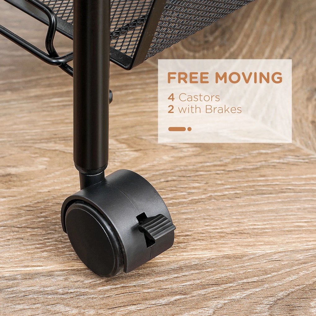 HOMCOM Wózek z 4 wiszącymi koszami, serwisowy na kółkach, mobilny, z wymiennymi hakami, stal, 45 x 26,5 x 84 cm, czarny
