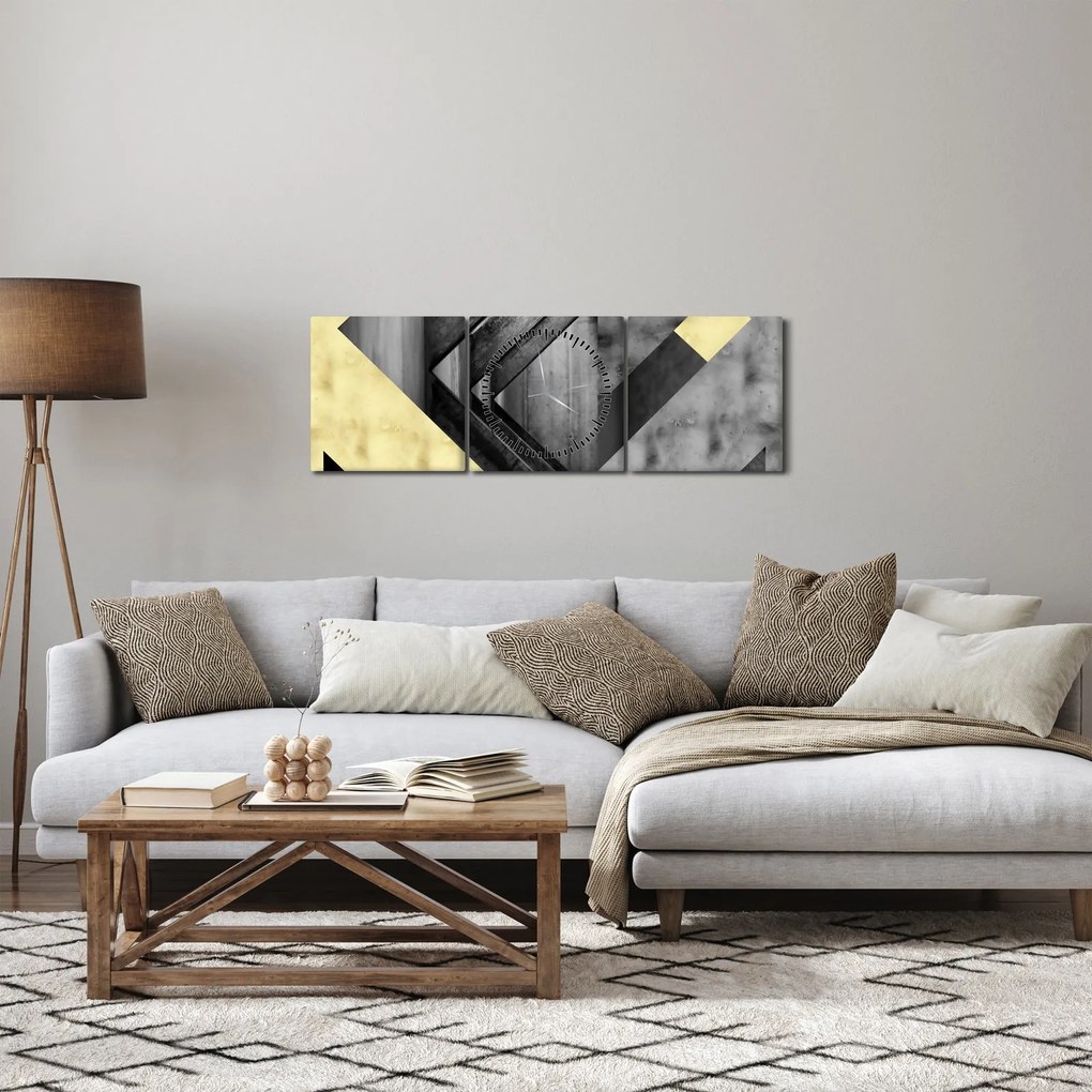 Obraz - Teksturowane kształty (z zegarem) (90x30 cm)
