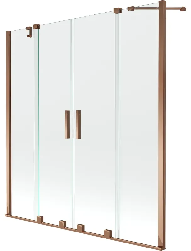 Mexen Velar Duo parawan nawannowy 2-skrzydłowy rozsuwany 150 x 150 cm, transparent, różowe złoto - 896-150-000-02-60