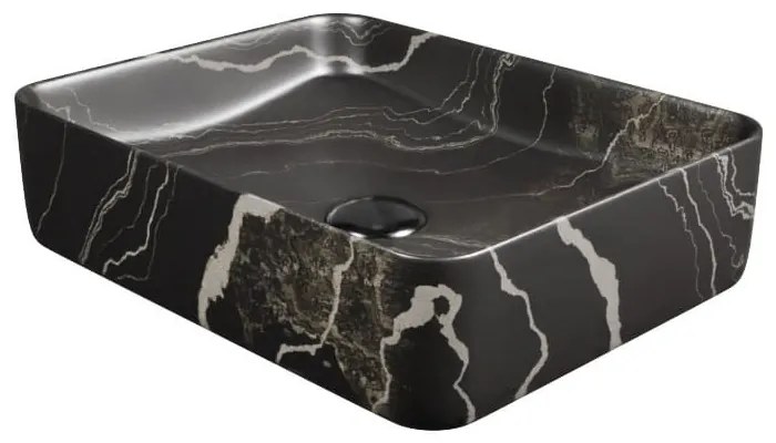 Umywalka ceramiczna nablatowa marmurowa prostokątna czarna 50 x 39 cm MARBE BLACK