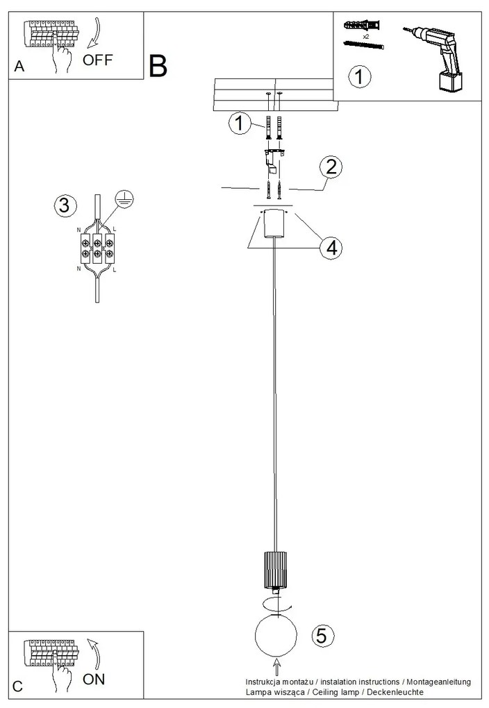 Lampa wisząca HALO 1 biała ryflowana SOLLUX  LIGHTING