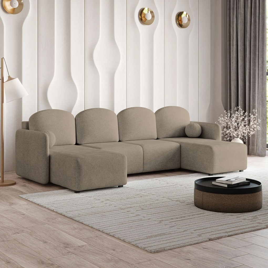 Masseno Narożnik NUBERO z funkcją spania i pojemnikiem na pościel Narozniki U, Rozkładana sofa - Brązowy, NEVE 16