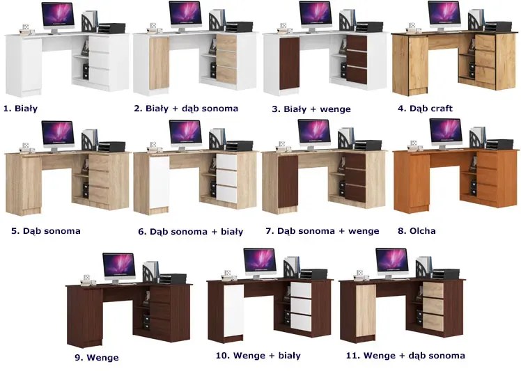 Brązowe biurko narożne biurowe wenge - Volume 4X