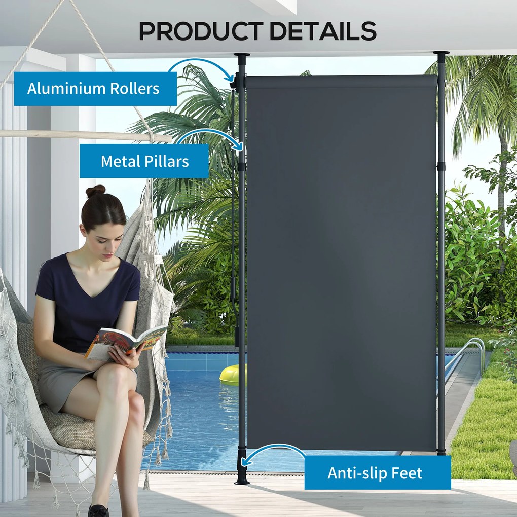 Outsunny Wolnostojąca Markiza, Regulowana Długość, Montaż Bez Wiercenia, Rama z Aluminium, 1,5 x 2,2-3,1 m, Ciemnoszary