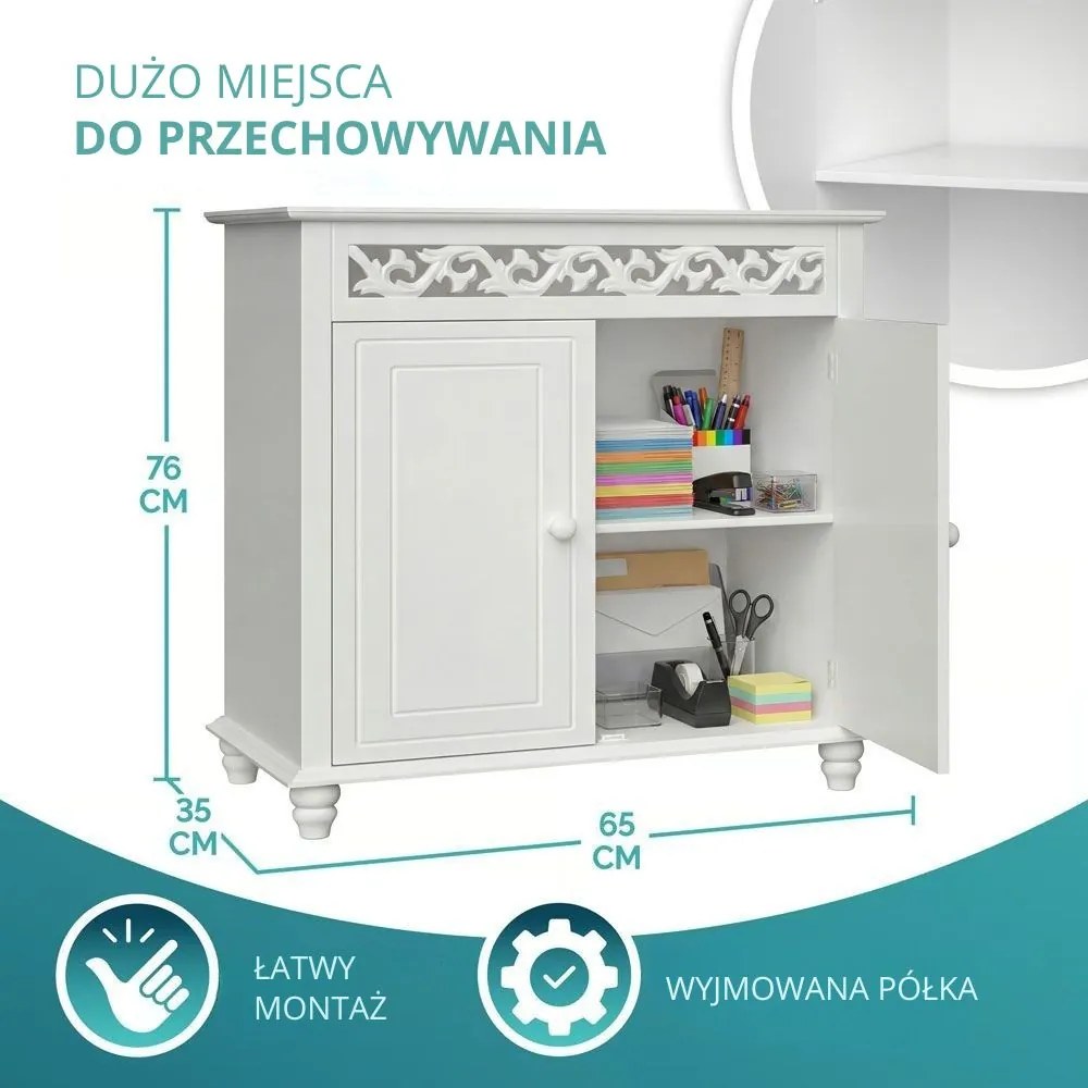 Komoda JERSEY, 76 x 65 x 35cm, biała Casaria