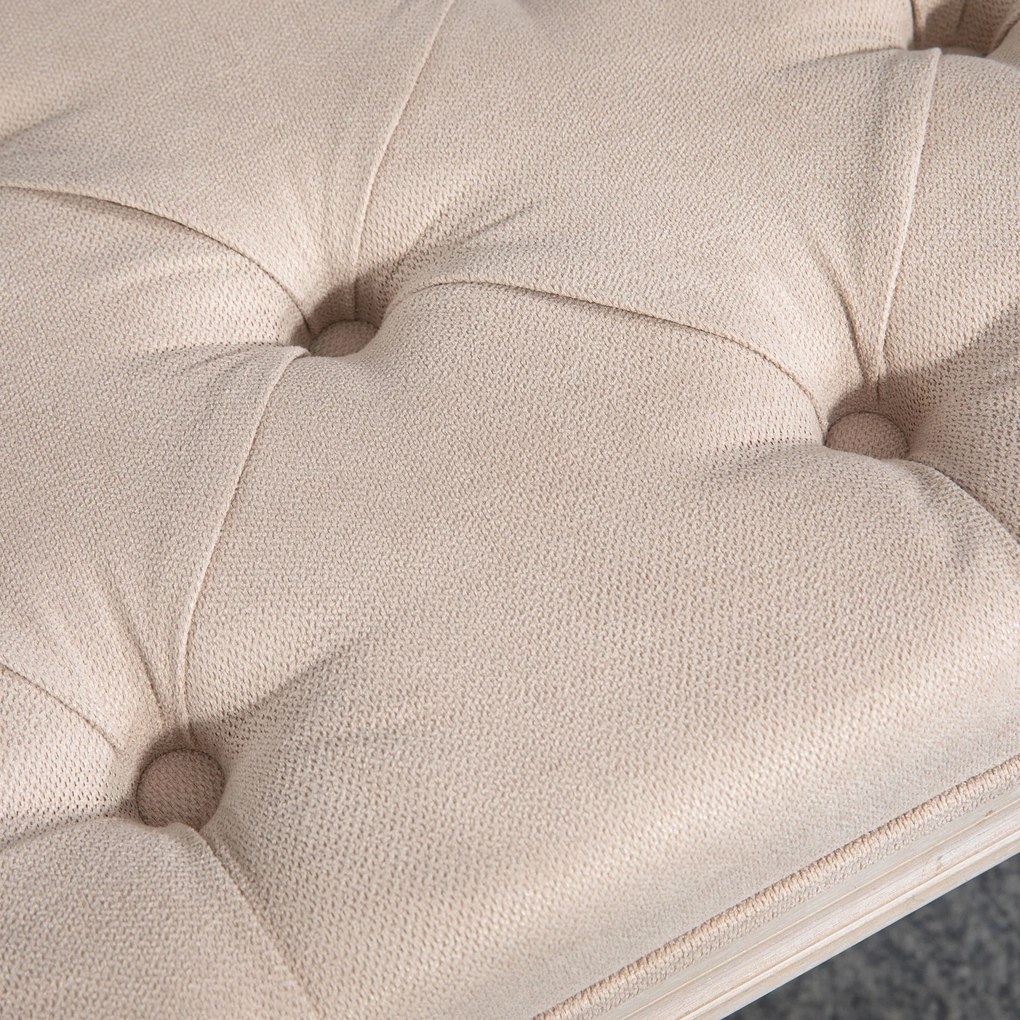 HOMCOM Pufa Tapicerowana Vintage 117x40x48cm Beżowa z Guzikami Wykończenie Lniane Wytrzymała do 120kg do Sypialni | Aosom PL