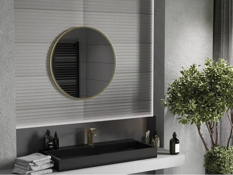 Mexen Loft lustro łazienkowe okragłe 70 cm, rama złota szczotkowana - 9850-070-070-000-50