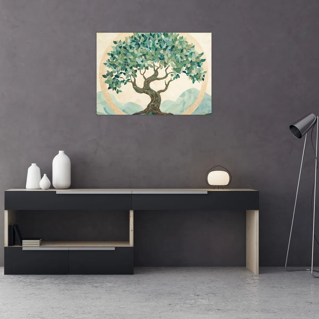 Obraz na szkle – Elegancka mozaika z drzewem (70x50 cm)
