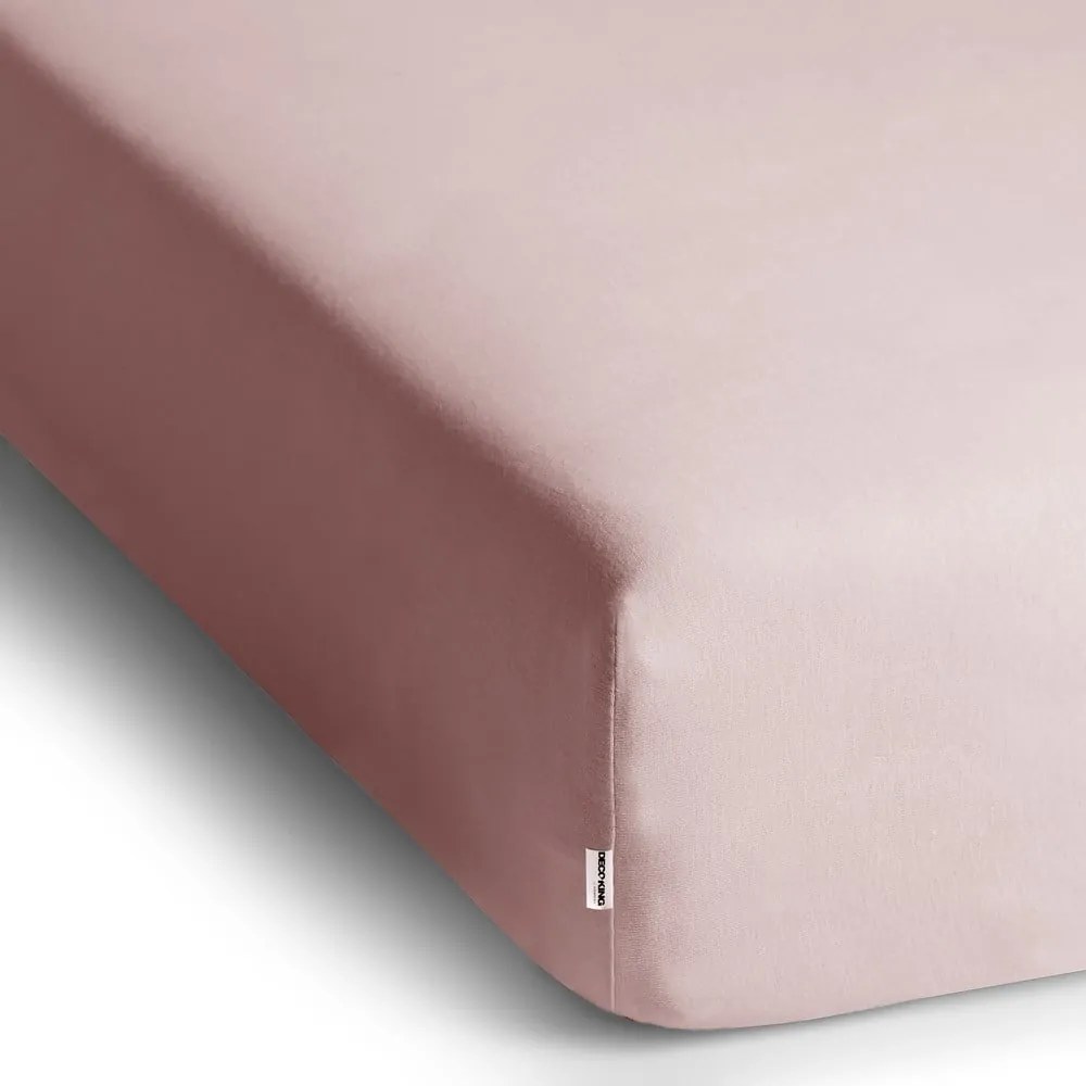 Jasnoróżowe dżersejowe prześcieradło z gumką 160x200 cm Amber – Restilo