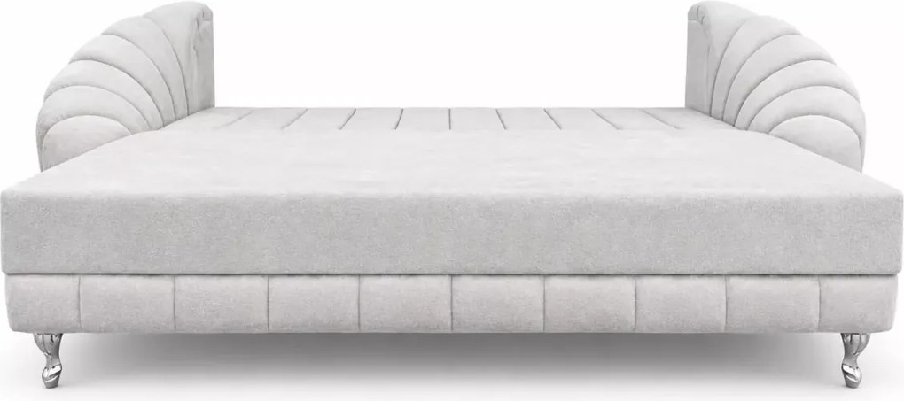 Kanapa z funkcją spania trzyosobowa Verno – nowoczesna sofa tapicerowana z pojemnikiem na pościel do salonu