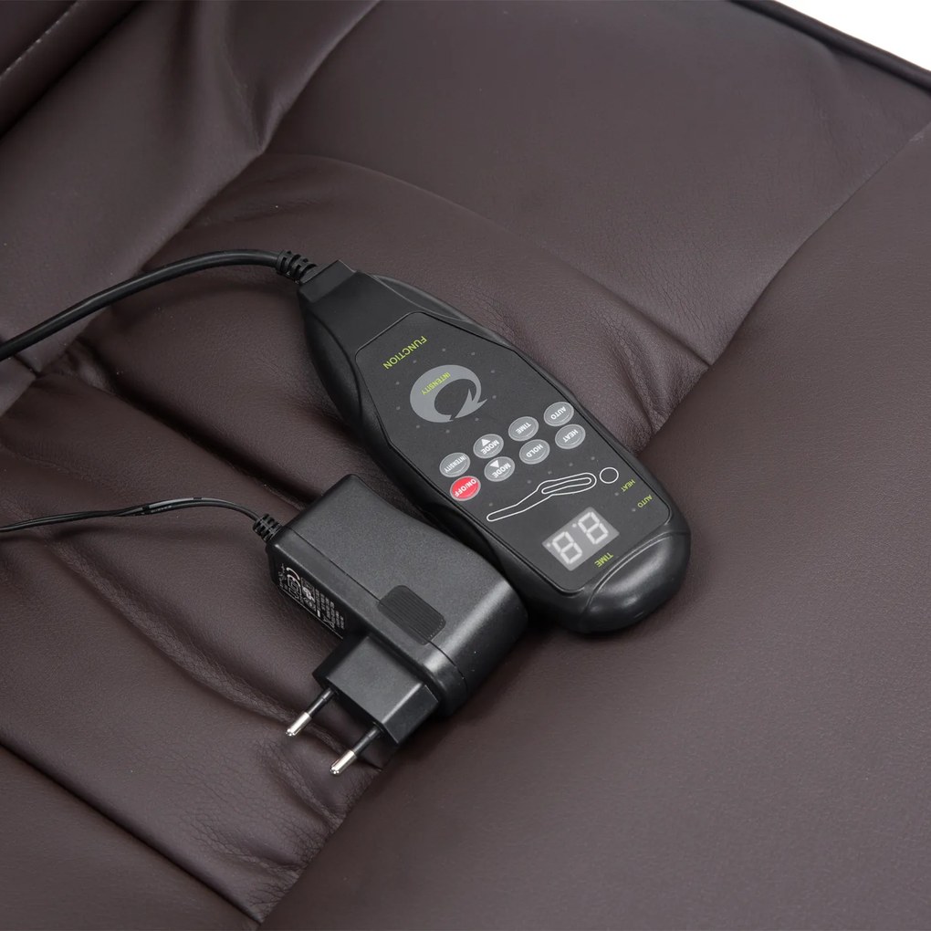 HOMCOM Fotel do Masażu Relax z Podnóżkiem 10 Punktów Wibracji Elegancki Brązowy | Aosom PL