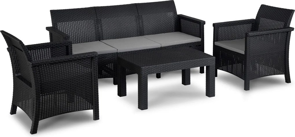Zestaw mebli ogrodowych Selvo 096 - sofa 3-osobowa, 2 fotele i stolik kawowy, czarny/szary