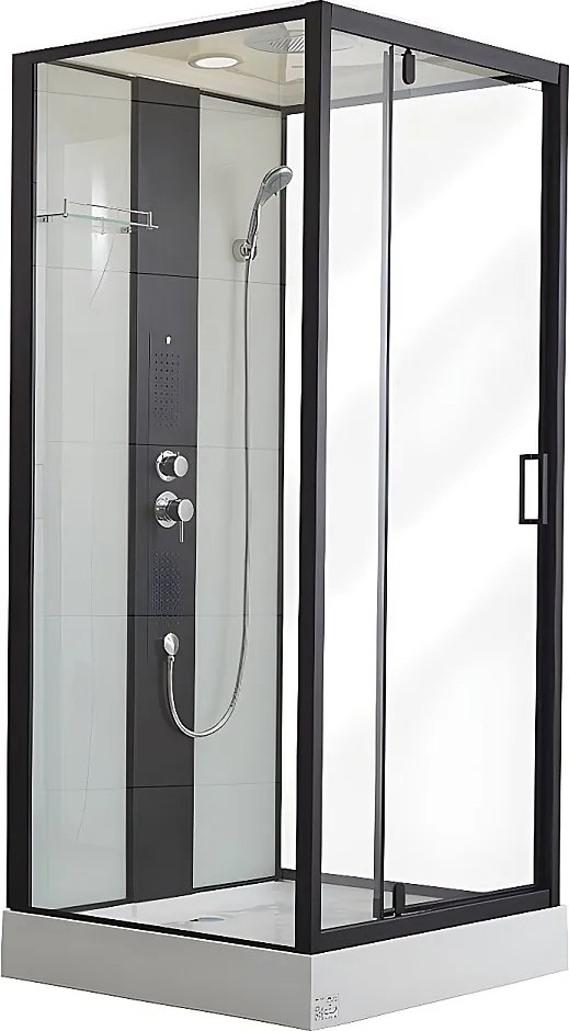 Kabina prysznicowa z hydromasażem PRIMEA – 2 strefy dysz masujących – 90 × 90 × 215 cm (dł. × szer. × wys.) – deszczownica i słuchawka prysznicowa ręczna