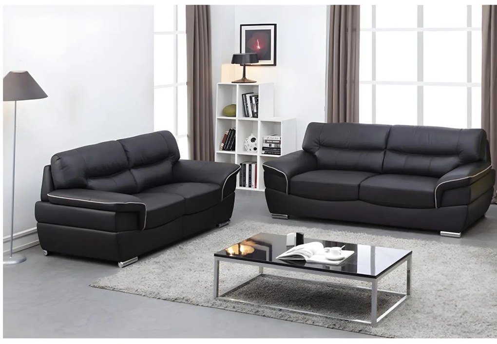 Komplet wypoczynkowy 3+2 ze skóry THIBAULT - Czarny