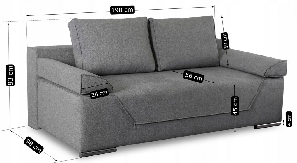 Sofa Rozkładana z Funkcją Spania RENO Dwuosobowa Szara Nowoczesna do Salonu