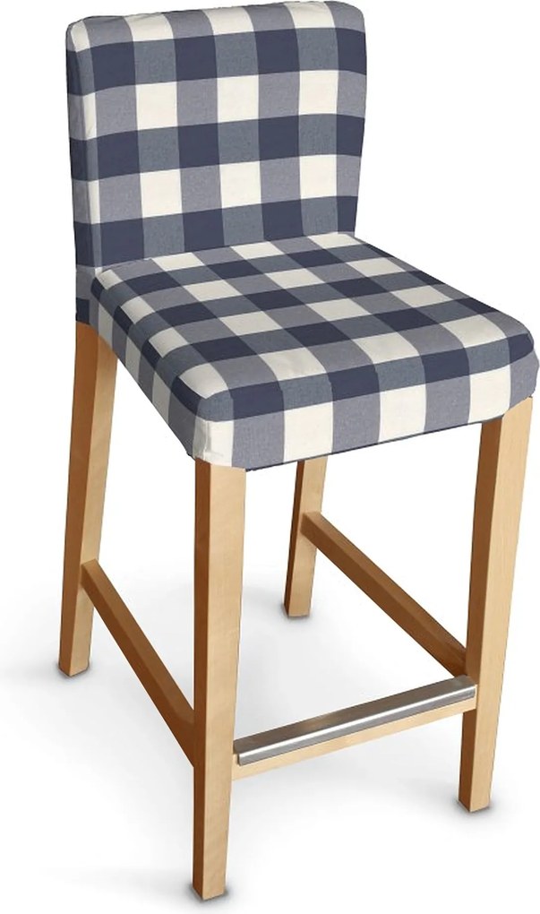 Pokrowiec na krzesło barowe Henriksdal krótki kolor granatowy tkanina wzorzysta