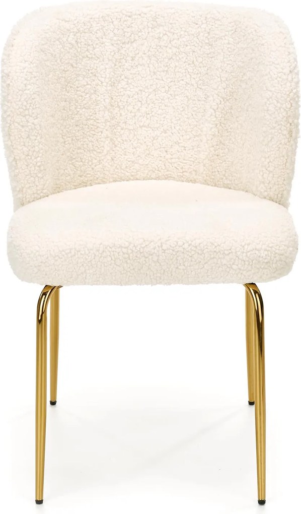 Krzesło do jadalni na złotych nogach tapicerowane tkaniną bouclé K474