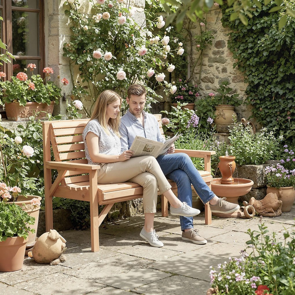 Outsunny 2-osobowa ławka ogrodowa z drewna, ławka z podłokietnikami i oparciem, meble outdoor do balkonu, tarasu, ogrodu | Aosom PL